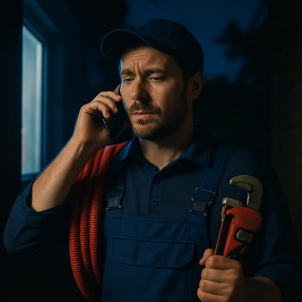 Plumber answering call at night